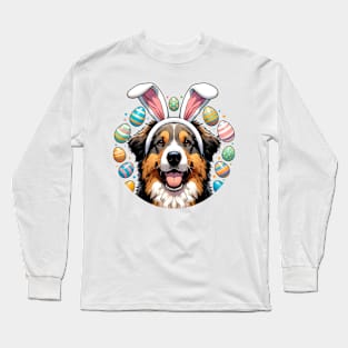 Mountain Cur Enjoys Easter with Bunny Ears Fun Long Sleeve T-Shirt